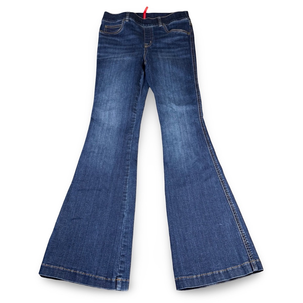 Spanx Flare Jeans Medium M Pull On Midnight Shade Tummy Shape Stretch High Rise